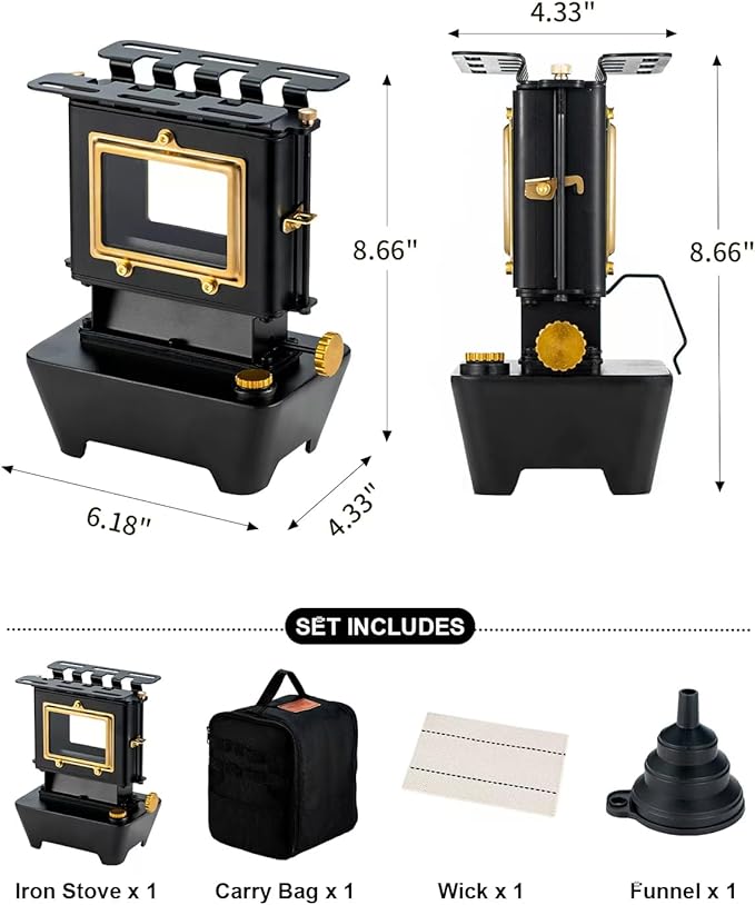 Camping Oil Lantern，Oil Lamp with Cooker Stove，Fuel Lamp for Outdoor，Portable Oil Lamp，Portable and Convenient for Heating and Cooking (Black)