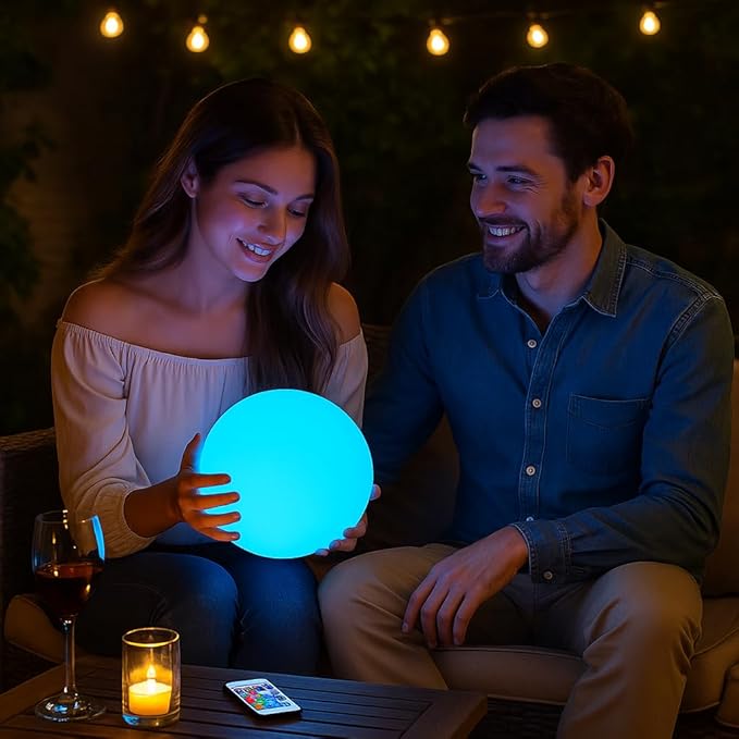 Vandue Color-Changing LED Light Ball – Rechargeable Glow Sphere with Remote – IP65 Waterproof RGB Night Light for Indoor/Outdoor, Pool, Garden, Party & Decor (6 Inch)