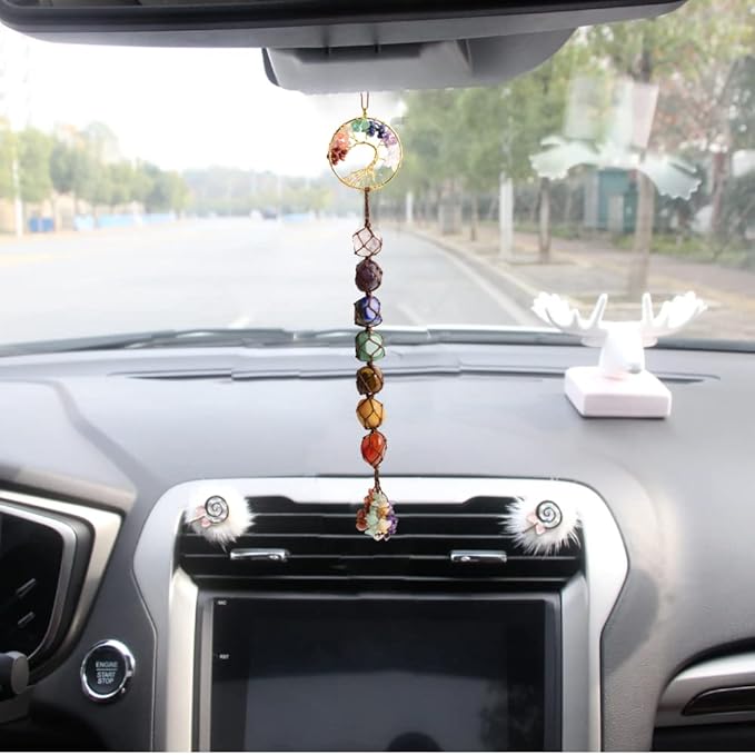 2 Pieces of 7 Chakras Healing Crystals and Tree of Life Wall Hanger Tumbled Gemstones Meditation Hanging Ornament Christmas Tree Memorial Hanging Pendant (Style 1)