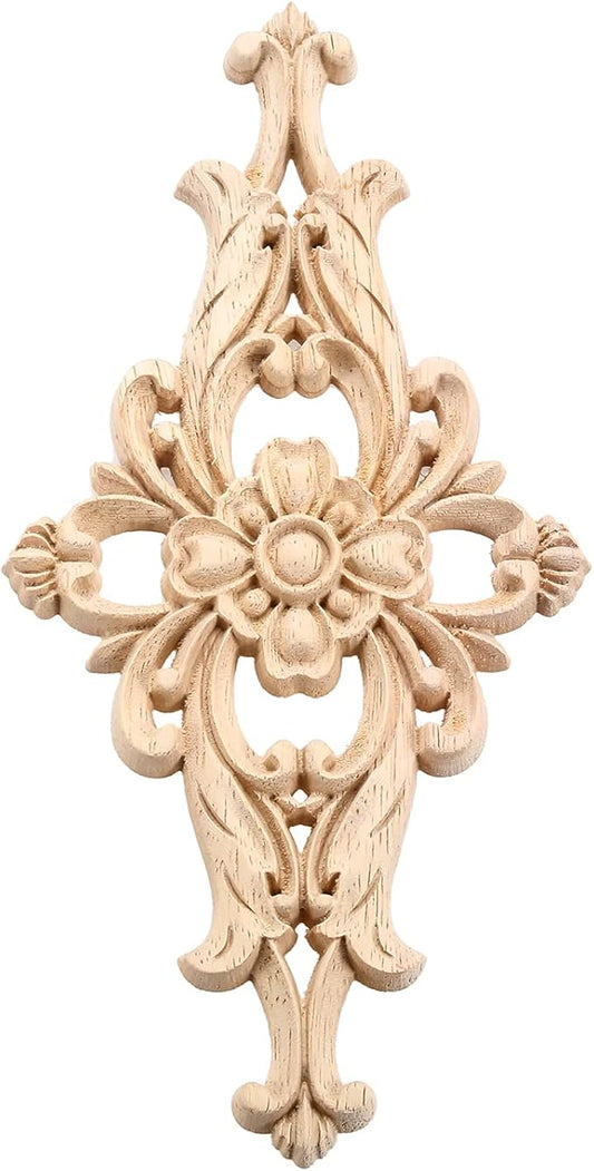 MUXSAM Wood Carved Appliques Furniture Decorative Onlays, 4Pcs Unpainted DIY Center Carving Decal for Door Wall Ceiling Cabinet Dresser Mirror Bed Mantel Bench Decoration, 20x10cm/7.8"x3.94"