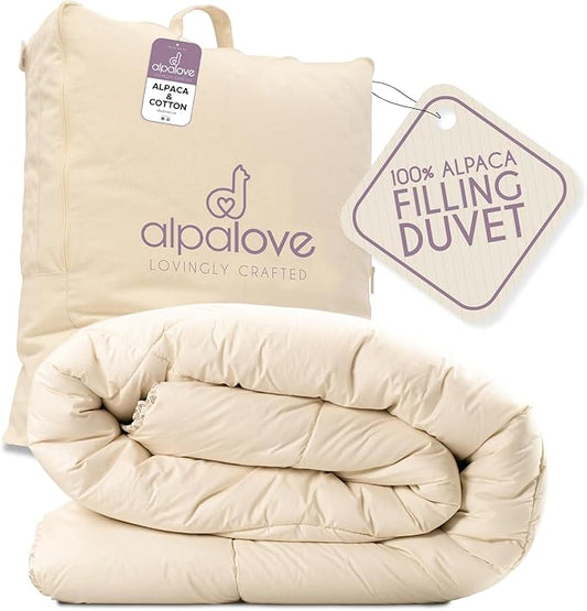 Queen Extra Warm 100% Fine Alpaca Duvet - Premium Cotton Cover, 6,66 lb Filling, Ideal for Winter, Breathable & Temperature-Regulating, 92 x 94 inches