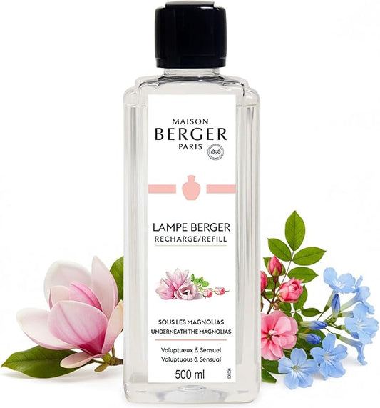 Maison Berger Underneath The Magnolias Lampe Berger Refill, 500 ml (16.9 fl oz), Odor-Neutralizing Home Fragrance Oil for Maison Berger Lamps, Damask Rose, Lemon, Arabian Rose, Made in France