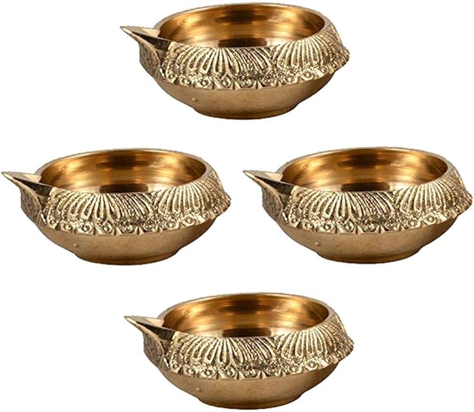 Brass Diya for Puja Kuber Diya [ Pack of 8 ] - Handmade Indian Puja Oil Lamp for Diwali Decorations - Diwali Diyas Indian Return Gifts [ Size 2.5 inch, Small ] Hashcart®