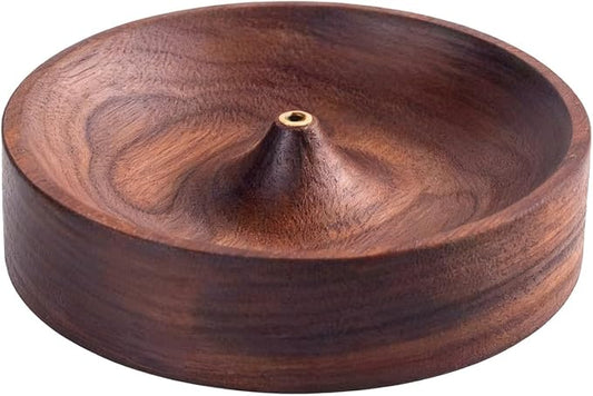 Incense Holder,Black Walnut Hand - Crafted Round Burner for Sticks with Ash Catcher,Perfect for Relaxation at Home, Yoga,Spa & as a Gift