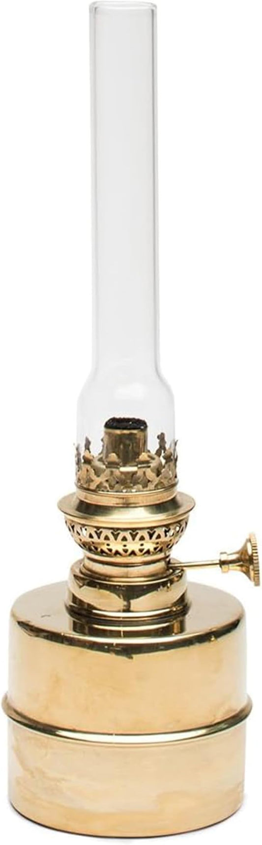 Brass Oil Lamp - 13” Extra-Bright Hurricane Lamp with Antique-Style Brass Body and Glass Chimney - Decorative Kerosene Lantern with Adjustable Wick - Oil Lamps for Indoor Use by Kings County Tools