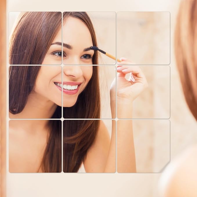 Abyssaly 10 Pack Acrylic Mirror Tiles, Stick on Mirrors for Wall, Flexible Plastic Mirror Sheets Wall Stickers Small Espejos for Bedroom Home Gym Door, 7.87" x 7.87"