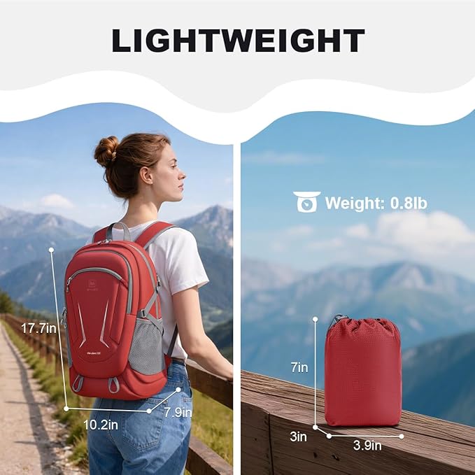 MIYCOO Backpack - Ultra Lightweight Packable Backpack for Travel Camping, 20L Hiking Back Pack Waterproof Foldable Daypack for Men Women Red