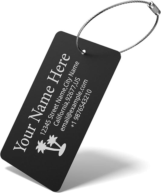 Luggage Tags for Suitcase - Personalized Engraved Metal Tag for Cruise Travel - Custom Name Tags Suitable for Bags and Backpacks Black