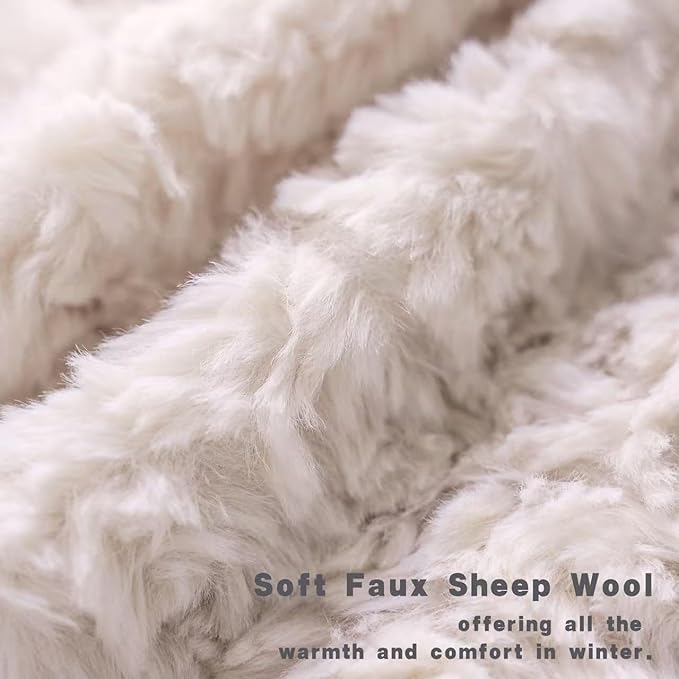 Neelvin Set of 2 Faux Fur Throw Pillow Covers 22x22 Inch Beige Cozy Soft Solid Decorative Pillowcases Thick Plush Sheepskin Cushion Case for Chair and Couch Sofa Bedroom