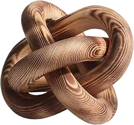 Wood Knot Chain Link Decor - 3 Link Boho Wooden Hand Carved Decorative Wooden Links Knots for Coffee Table Entryway Modern Farmhouse Shelf Decoration (Burn Color)