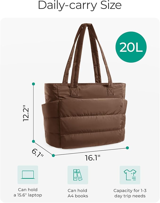 BAGSMART Tote Bag for Women, Lightweight Puffy Tote Bag with Compartments Shoulder Bag Handbag for Travel, Work, Gym
