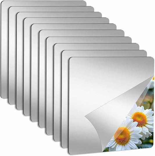 Abyssaly 10 Pack Acrylic Mirror Tiles, Stick on Mirrors for Wall, Flexible Plastic Mirror Sheets Wall Stickers Small Espejos for Bedroom Home Gym Door, 7.87" x 7.87"