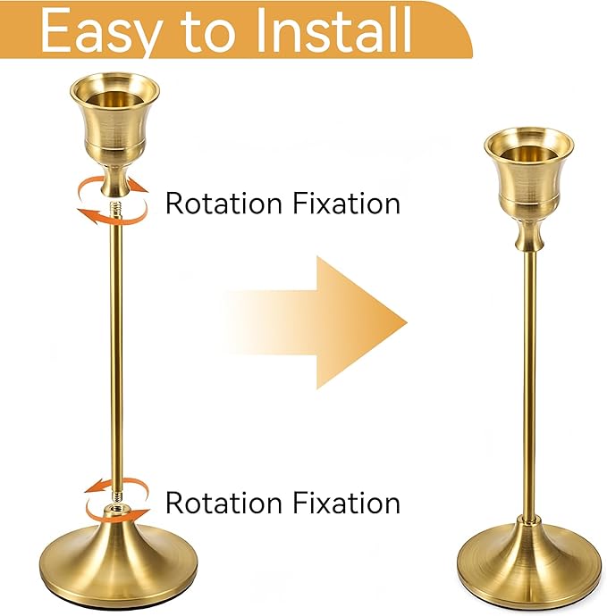 Taper Candle Holders, Tall Vintage Metal Candlestick Holders, 12 PCS Gold Candle Sticks Holders for Home Decor Table Centerpiece Wedding Housewarming Festival, Gold, 4 Sets (12 pcs)
