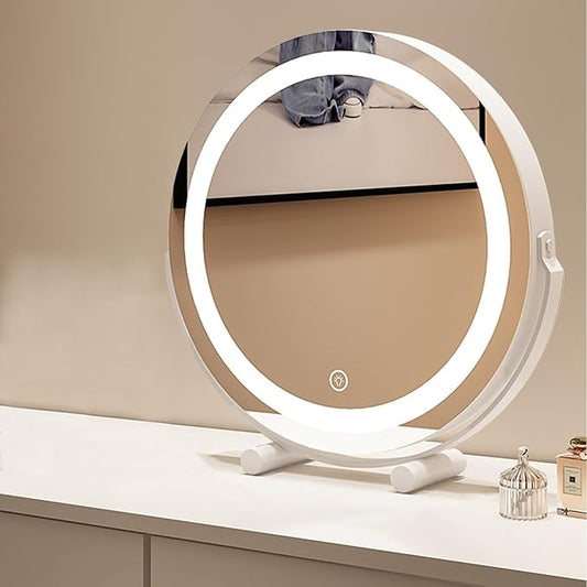 FERKAP Tabletop Vanity Mirror with Lights Lighted Makeup Mirror Touchscreen Control 3 Color Lighting Modes 360°Rotation High Definition Lighted Up Mirror (Color : White, Size : 17.7"X19.3")