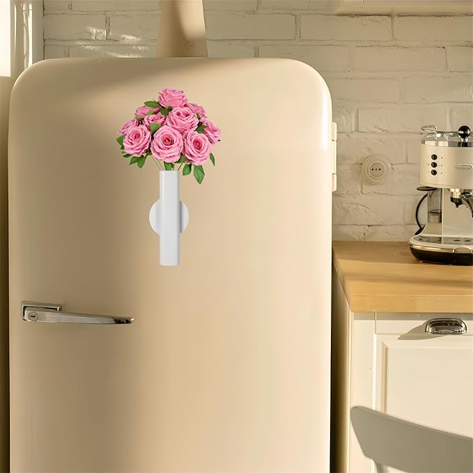 Self Adhesive Wall Vase Metal Tube Decoration Holder Used to Display Dried Flower, Faux Flowers, Fake Flowers, Also Suitable for Cemetery Memorial Decoration (2 Pcs White)