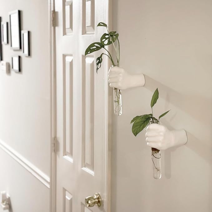 Wall Mounted Hands Vase - White Hand Sculpture, Hanging Wall Vase for Unique Decoration in Living Rooms, Entrance and Room