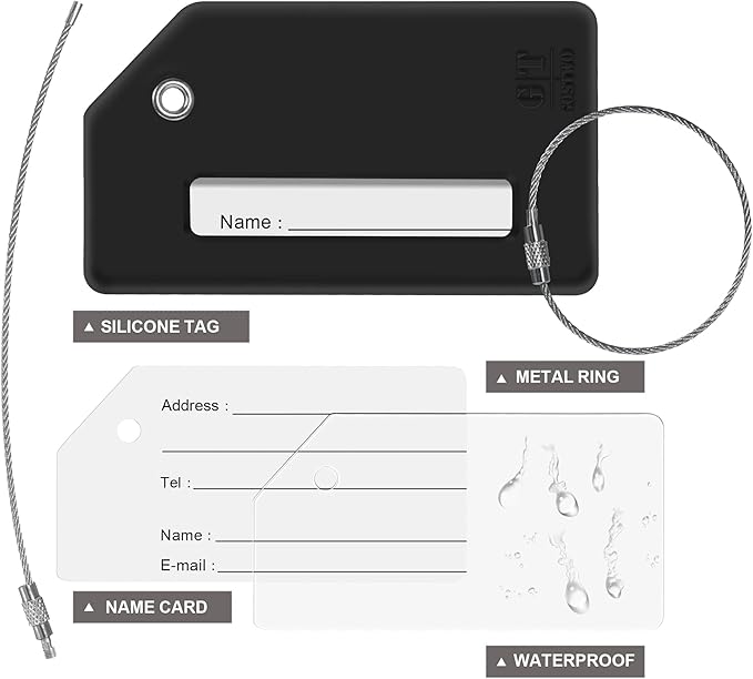 Gostwo 2 Pack Silicone Luggage Tags for Suitcases, 26 Initial Letter Baggage Labels Handbag School Bag Suitcase Instrument Tag with Stainless Steel Loop(Black & White) (Letter H)