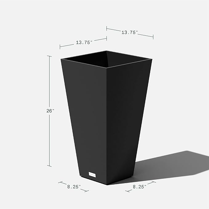 Veradek V-Resin Indoor/Outdoor Taper Planter (Black, 26 inch - 2 Pack with 2 Saucer Trays)