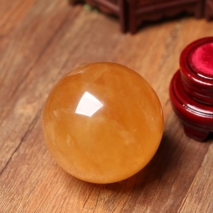 4 inch Natural Citrine Crystal Sphere Ball Feng Shui Ornament+Stand and One Free Bracelet (3.14inch(80mm))