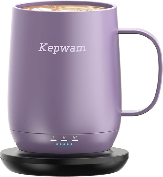 Kepwam Self Heating Coffee Mug T2, 16oz Smart Heated Coffee Mug, 150 Min Battery Life - Hot up to 149℉ Temperature Control Coffee Mug Warmer, Gifts for Dad Mom (No APP)