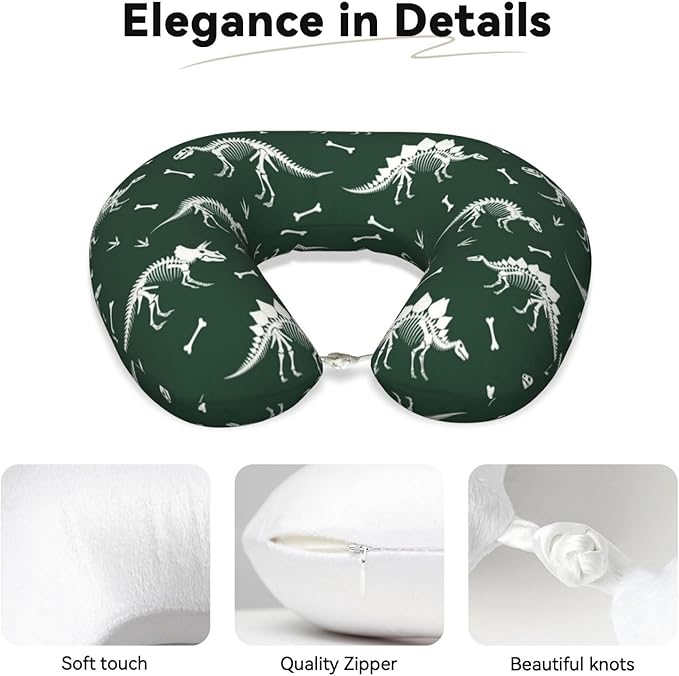 Travel Pillow Chin Neck Support, Comfortable Airplane Car Pillows for Rest, Memory Foam U Shaped Office Home Nap Sleeping Cushion Grunge Dinosaur Skeleton
