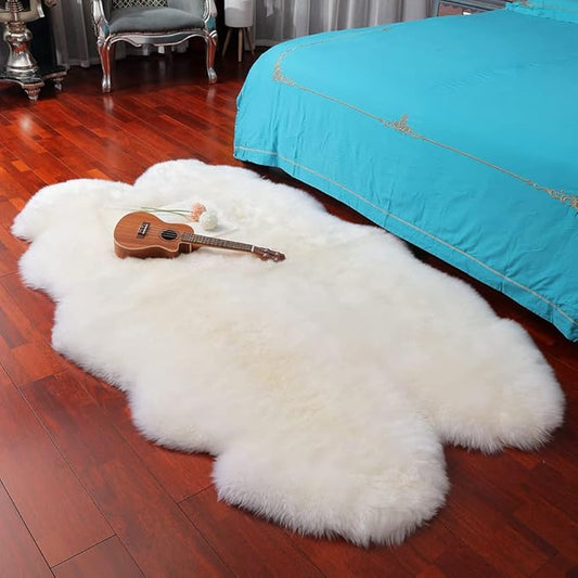 LLB Genuine Sheepskin Area Rug Wool Rug Fur Carpet Fluffy Shaggy Fur Rug for Living Room Kids Bedroom Real Sheepskin Throw Lambskin Rugs Sofa Mat Chair Seat Covers (Ivory White, 4 x 6 ft Sheepskin)