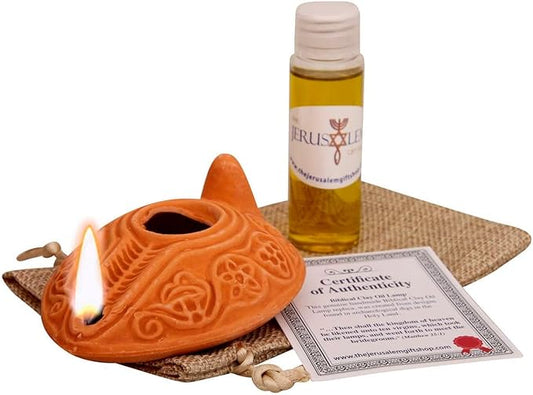 Biblical Herodian Clay Oil Lamp with Bethlehem Olive Oil - Authentic Holy Land Replica with Gift Bag & Certificate of Authenticity - Handmade Christian & Judaica Faith Gift