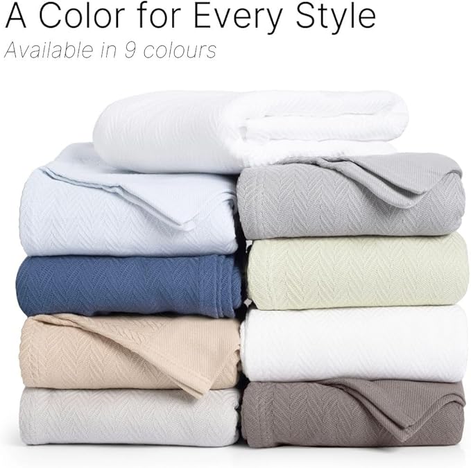 100% Cotton Herringbone Weave Blankets, 108" X 90" King, Throw Blanket for Bed, All Season Cotton Blanket, Cozy Blanket,Throws & Bed Blanket, Throw Blanket for Couch, Modern Home Decor -Sage