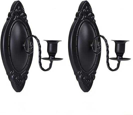 Black Candle Sconces Set of Two, Victorian Decor Royal Wall Sconce, Metal Rustic Candle Holder Baroque Home Wall Decor for Living Room, Dining Room, Bedroom, Fireplace, Hallway, Window