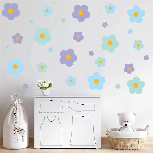 81 Pieces Wall Decal Flower Stickers - Removable Peel & Stick Wall Decals for Kids' Girls Room Decor(Purple, Blue, Green)