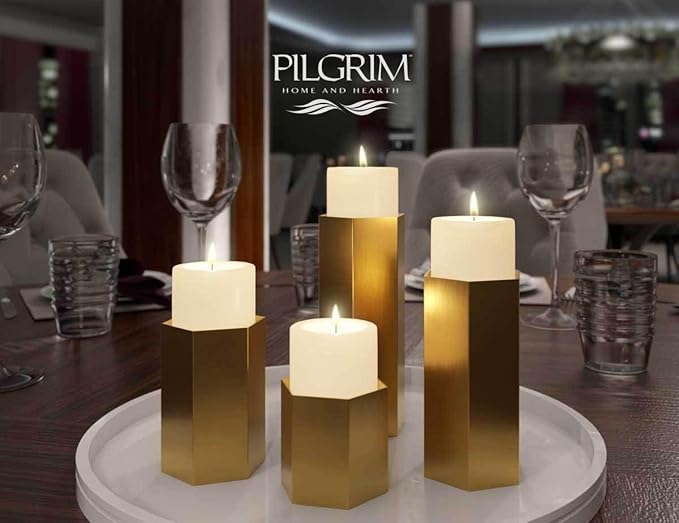 Pilgrim Home and Hearth Luxury Brass Hexagon Candle Holder 6 inchs Tall