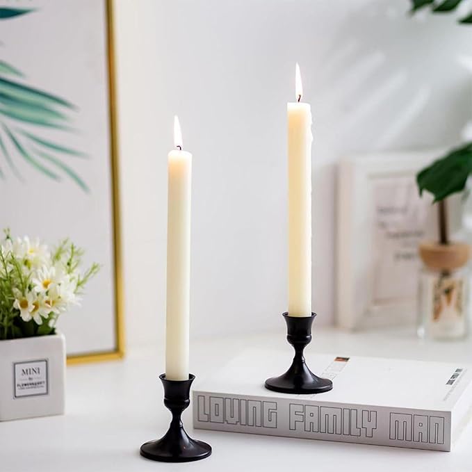 Vintage Black Taper Candle Holders Set of 2, Metal Candlestick Holders Elegant Handcrafted Décor for Weddings, Dining & Meditation,Table Centerpiece, Party, Christmas Decoration or Home Decor