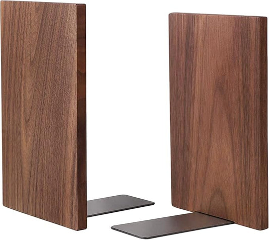 Muso Wood Handmade Walnut Book Ends, Non-Skid Bookends for Shelves, Large Sturdy Book Ends for Heavy Books, Decorative Book Shelf (1 Pair)