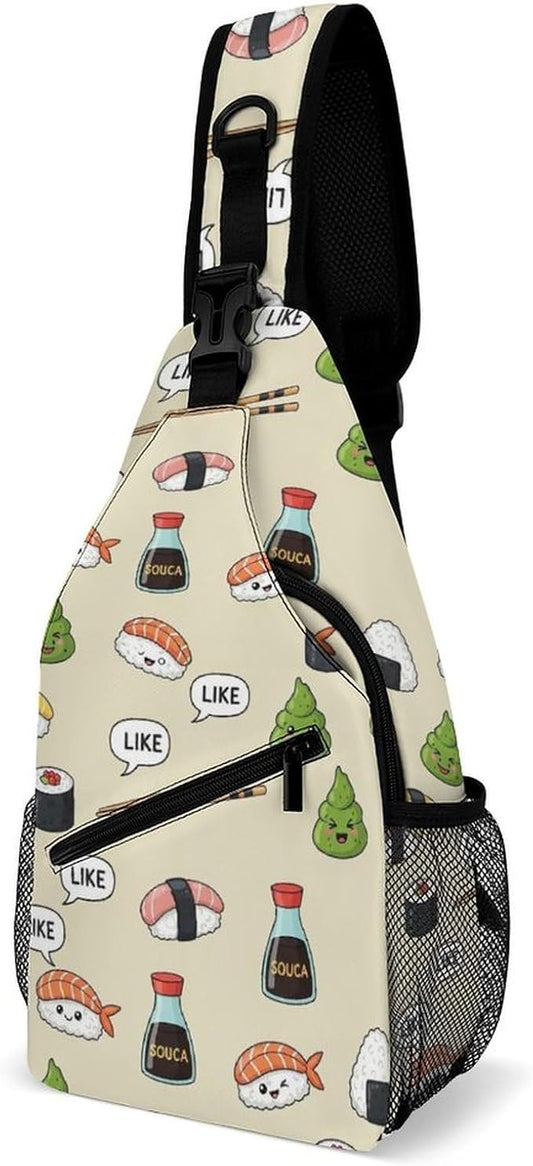 SWEET TANG Chest Bag for Men Women Cute Sushi Sling Shoulder Backpack Fashion Daypack, Outdoor Sport Adjustable Zippered Crossbody Bag with Large Capacity