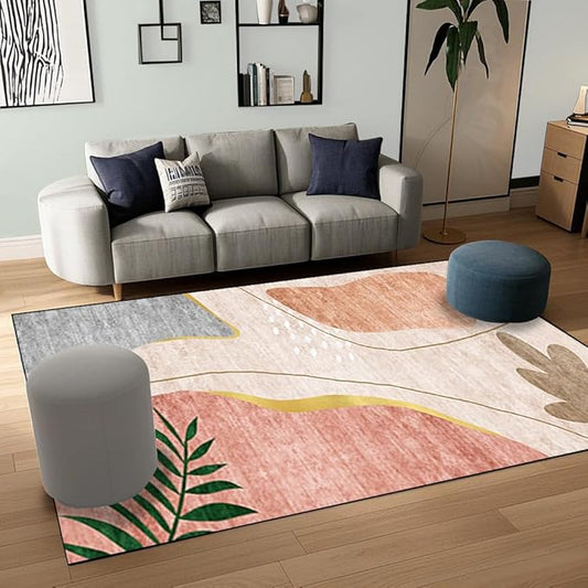 Contemporary Abstract Area Rug 4x6 Feet Non-Slip Washable Modern Rug, High Traffic Floor Mat for Living Room, Bedroom, Home Office