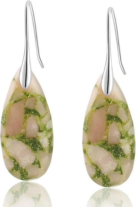 Natural Healing Stone Fishhoop Dangle Drop Earrings Statement Gold silver earrings
