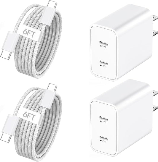iPhone 17 Charger Fast Charging,2-Pack 6FT 2in1 Dual USB C PD Charger Block Type C to C Woven Charger Cable for iPhone 17 Pro Max/17 Pro/Air/16 Pro Max/16 Plus/16e/15 Pro/15 Plus,iPad Pro/Air/Mini
