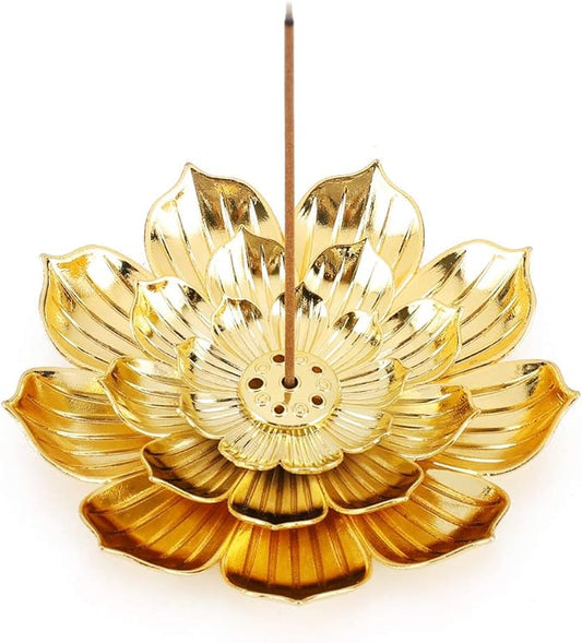 Accmor Zinc Alloy Incense Holder, Lotus Stick Incense Burner, Incense Holder for Stick/Coil/Cone Incense with Ash Catcher, Gold
