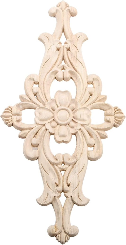 MUXSAM Wood Carved Appliques Furniture Decorative Onlays, 2Pcs Unpainted DIY Center Carving Decal for Door Wall Ceiling Cabinet Dresser Mirror Bed Mantel Bench Decoration, 32x16cm/12.6"x6.3"