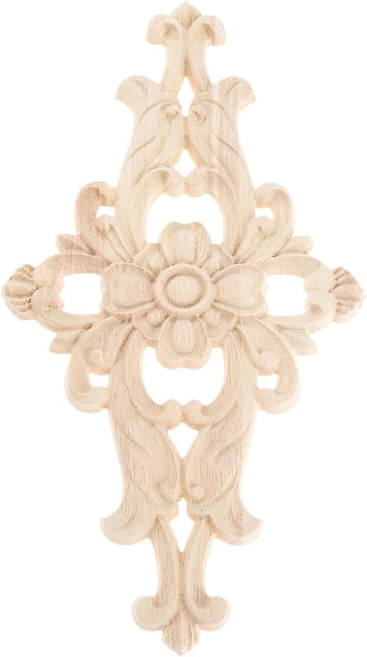 MUXSAM Wood Carved Appliques Furniture Decorative Onlays, 1Pc Unpainted DIY Center Carving Decal for Door Wall Ceiling Cabinet Dresser Mirror Bed Mantel Bench Decoration, 27x14cm/10.63"x5.51"