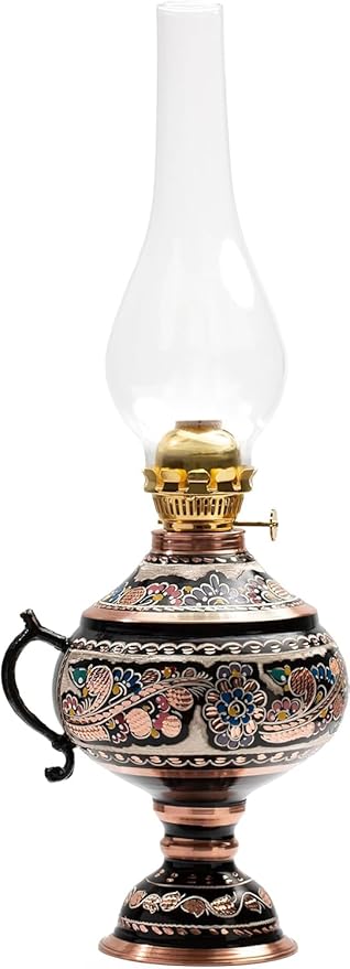 Handmade Copper Oil Lamp for Indoor Use 17.32” Vintage Hurricane Lanterns Decorative Indoor Emergency Lanterns for Power Outages Lights and Decorative Table Lamp Christmas Gift Farmhouse Kitchen Decor
