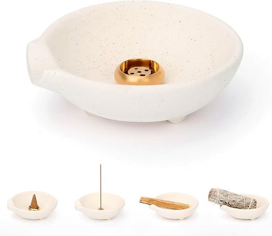 Incense Holder for Sticks Cones Sage Palo Santo 4 in 1 Incense Stick Burner Holder with Ash Catcher Modern Ceramic Incense Burner Bowl for Home Cleansing Meditation