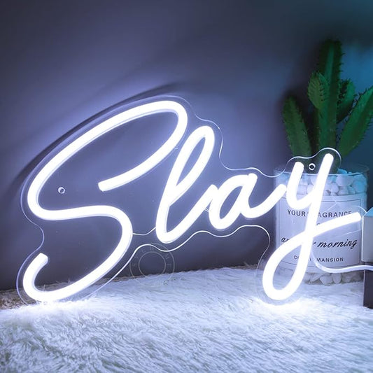 SYLHOME Slay LED Neon Light Sign Cool Boys Girls Preppy Bedroom Game Play Room Wall Decor Sign Club Pub Bar Man Cave Game Birthday Party Decoration USB 11.8" X 8" Cold white