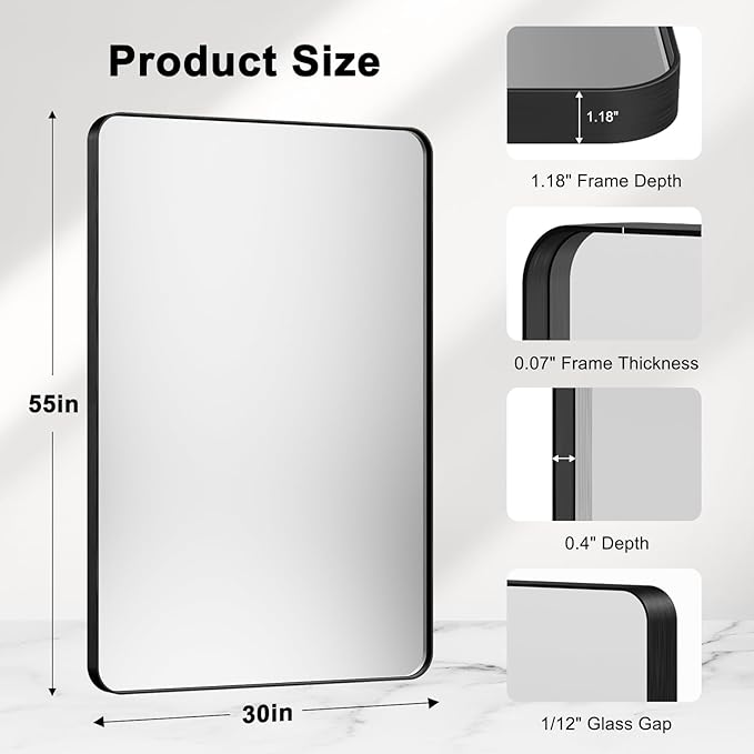 Bathroom Mirrors for Over Sink,55x30Inch Vanity Mirrors for Wall,Black Metal Frame Rectangle Mirrors for Bathroom Farmhouse,Restroom,Hangs Horizontally or Vertically