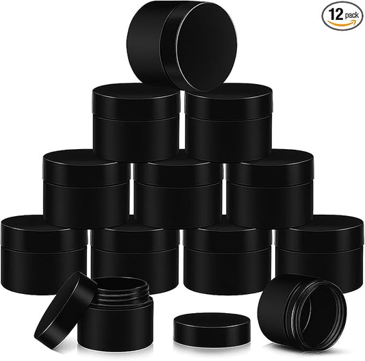 SATINIOR 12 Pack 4 oz Plastic Container Jars with Lids Round Clear Travel Cosmetic Container Slime Jar for Toiletries, Lotion, Cream, Ointment, Makeup, Rhinestone, Sample, Kitchen Storage(Pure Black)