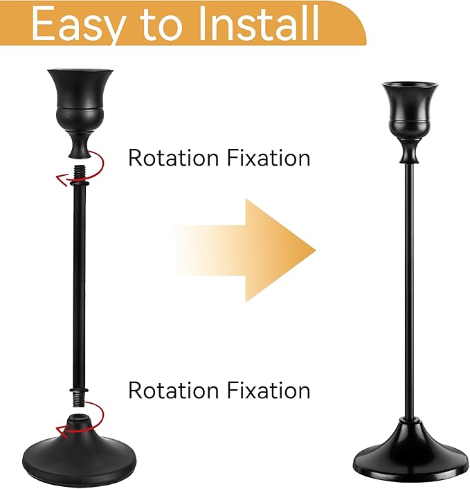 Taper Candle Holders, Tall Vintage Metal Candlestick Holders, 3 PCS Black Candle Sticks Holders for Home Decor Table Centerpiece Wedding Housewarming Festival, Black, 1 Set (3 pcs)