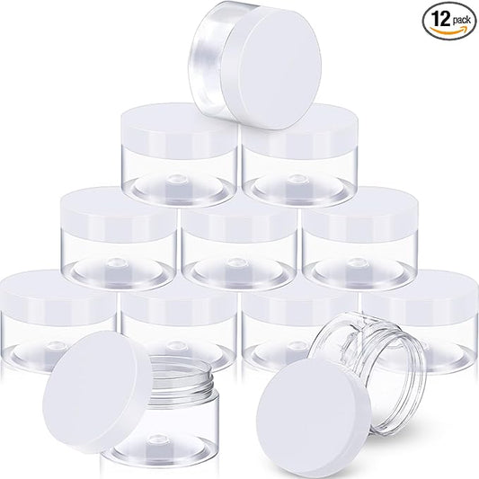 SATINIOR 12 Pack 32 oz Plastic Container Jars with Lids Round Clear Travel Cosmetic Container Slime Jars for Toiletries, Lotion, Cream, Ointments, Makeup, Rhinestone, Samples, Kitchen Storage(White)
