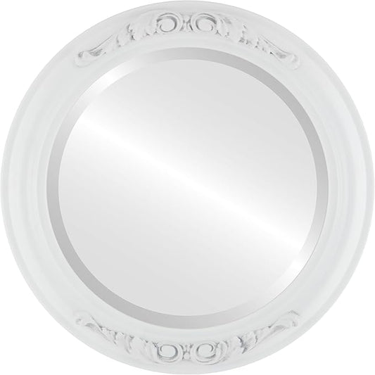 OVALCREST Round Beveled Wall Mirror for Home Decor - Florence Style - Linen White - 18x18 Outside Dimensions