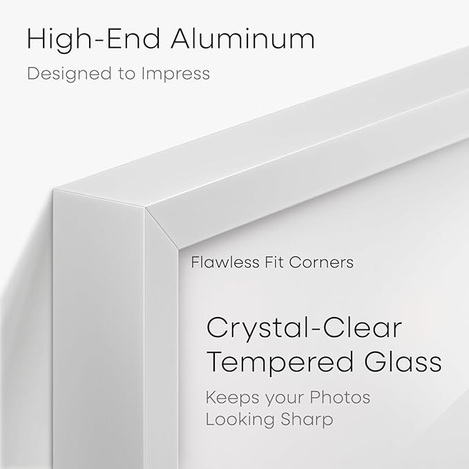 Homeforia 24x24 Picture Frame White, High End Metal 24 x 24 Large Square Poster Frame Matted to 20 x 20 in Photo, 24by24 Thin White Frames with Mat 20x20 inch Print, Tempered Glass, Wall Kit, Set of 1