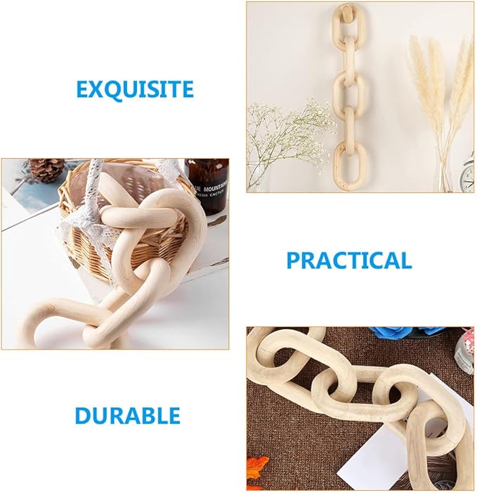 Wooden Chain Link Decor Small Rustic Wood Pendant Handcrafted Hanging Ornament for Farmhouse Home Bedroom Wall Art Accent
